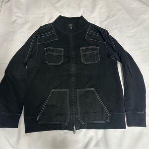 O’Quinn mens Black Bomber Jacket with White Stitching size LG